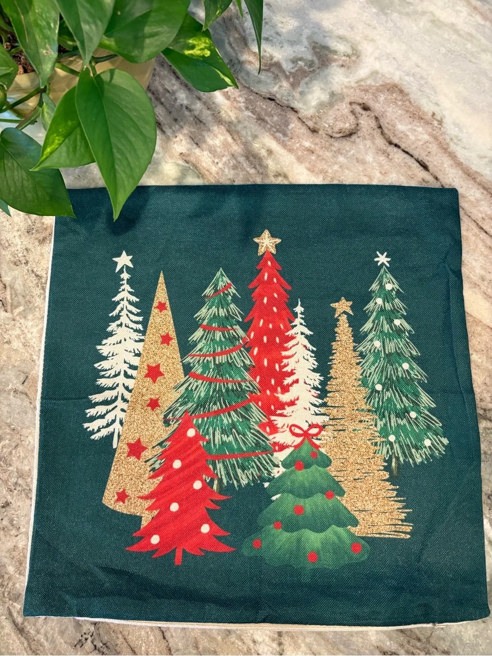 Holiday Evergreen Decorative Pillow Covers- Green/Red/Gold